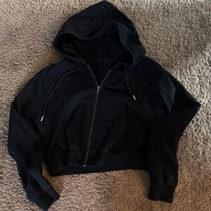 Black Cropped Zip Up Hoodie